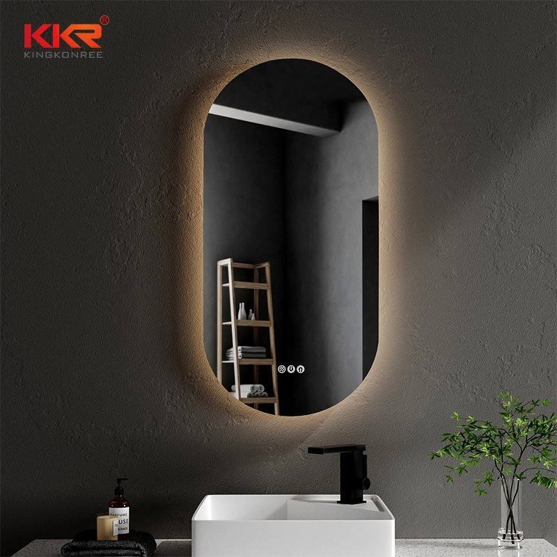 Miroir de salle de bain rétro-éclairé moderne miroir de vanité murale ovale avec contrôle tactile dimmable 1