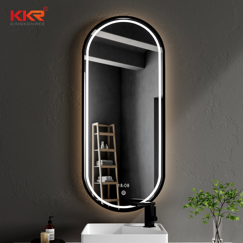 Smart Oval LED Bathroom Mirror with Time Display – Dimmable Backlit Vanity Mirror KingKonree 1