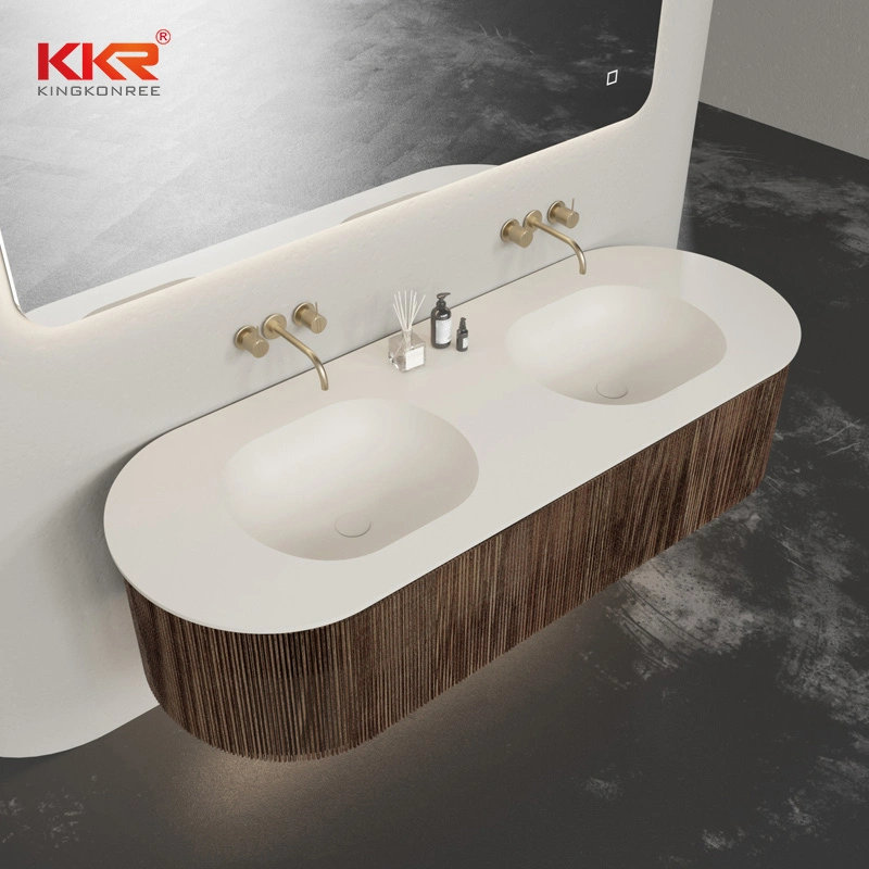 Modern Double Bathroom Sink Vanity Luxury Oval Design High-Gloss White Countertop Freestanding