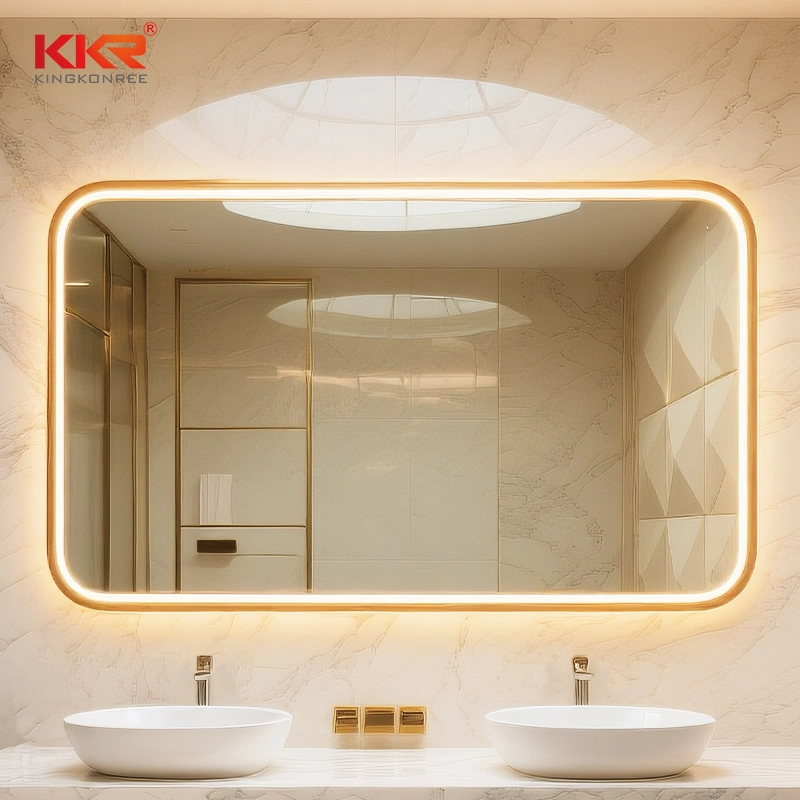 Large LED Bathroom Mirror Luxury Gold Metal Edge LED Mirror 1