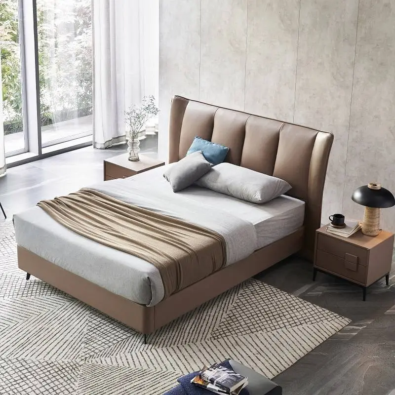 MP2802 TIME CAPSULE Luxury Comfortable Real Leather Bed Frame With Headboard 1