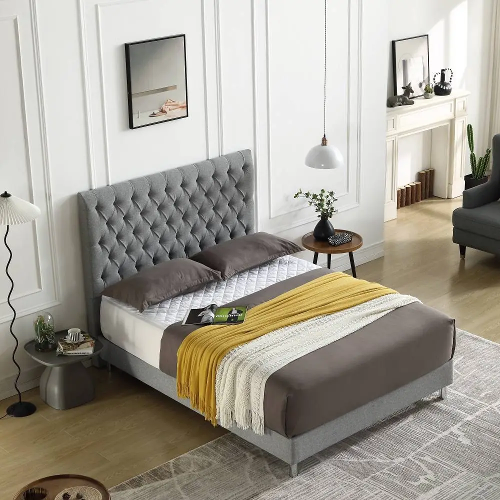 MB3385ZT |  Luxury Button Design Cotton Fabric upholstered bed  for middle high end market 1