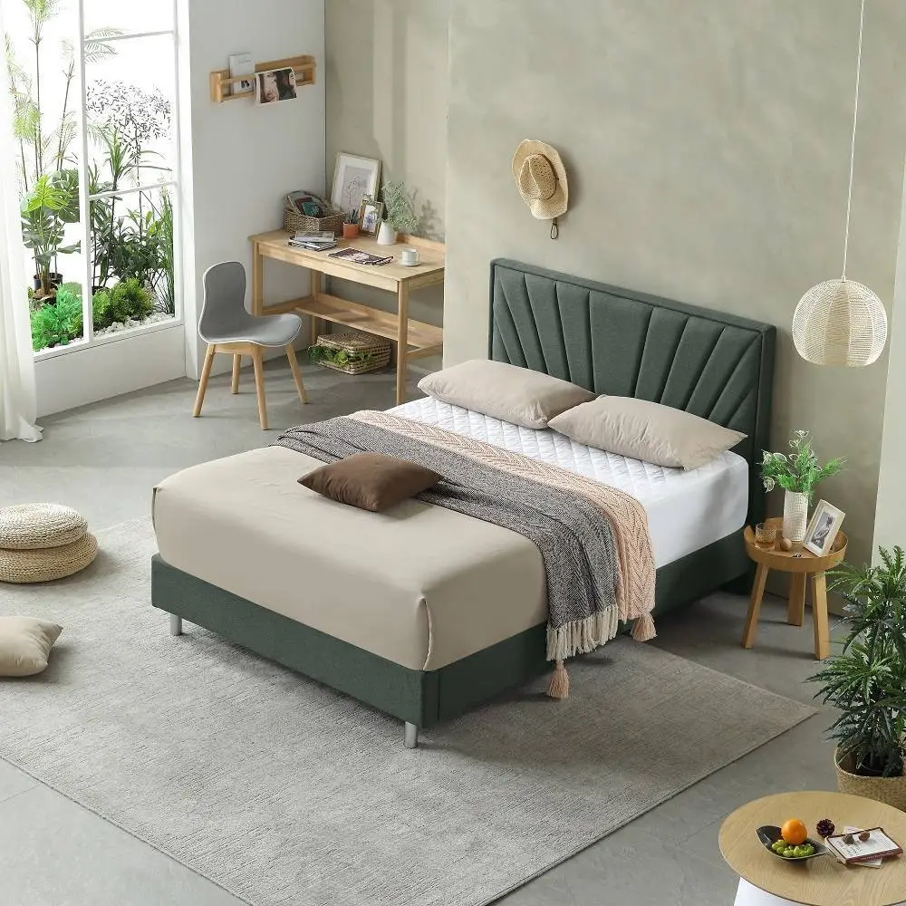 MB3506ZT |  2022 Minimalist Line-shaped upholstered bed for adult drak green 1