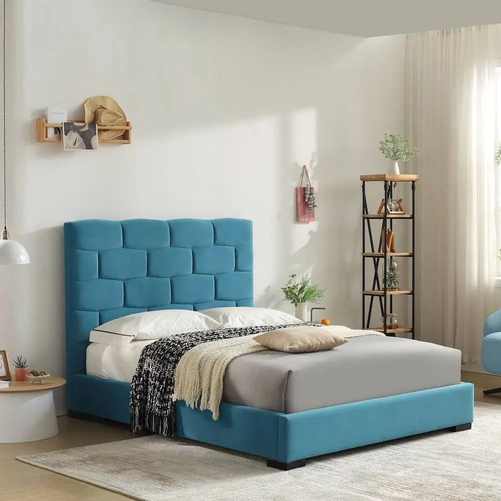 MB3562ZT |  2022 Minimalist brick cube shape upholstered bed for adult Light Blue 1