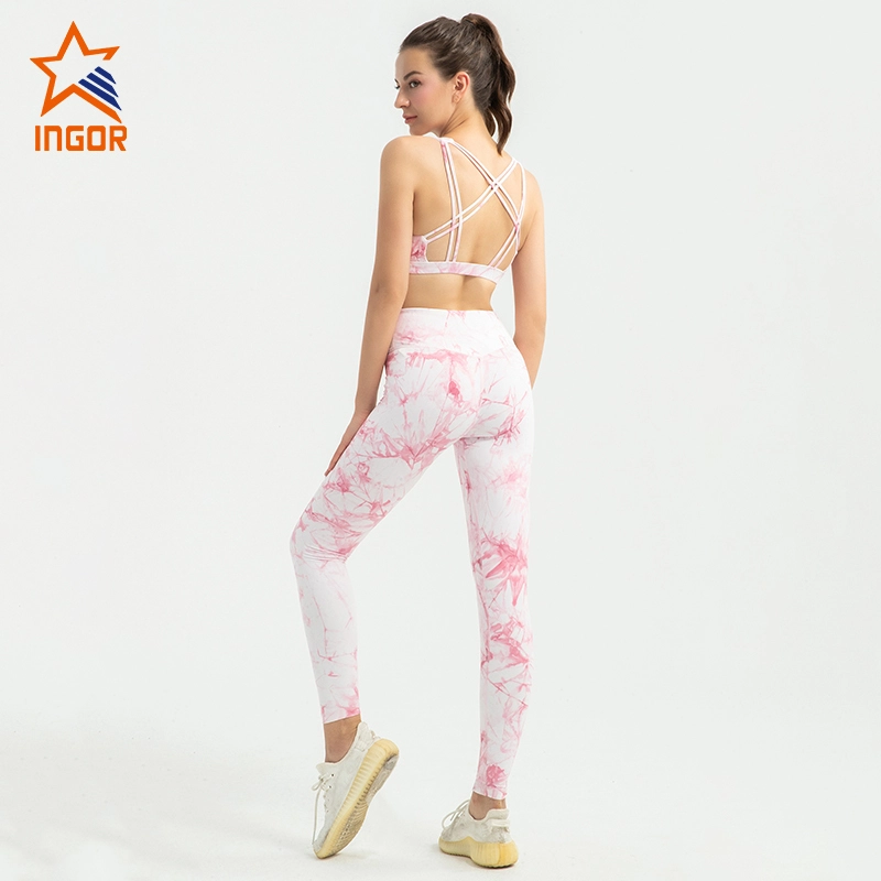 Ingorsports strappy sports bra women yoga apparel tie dye yoga leggings set 1