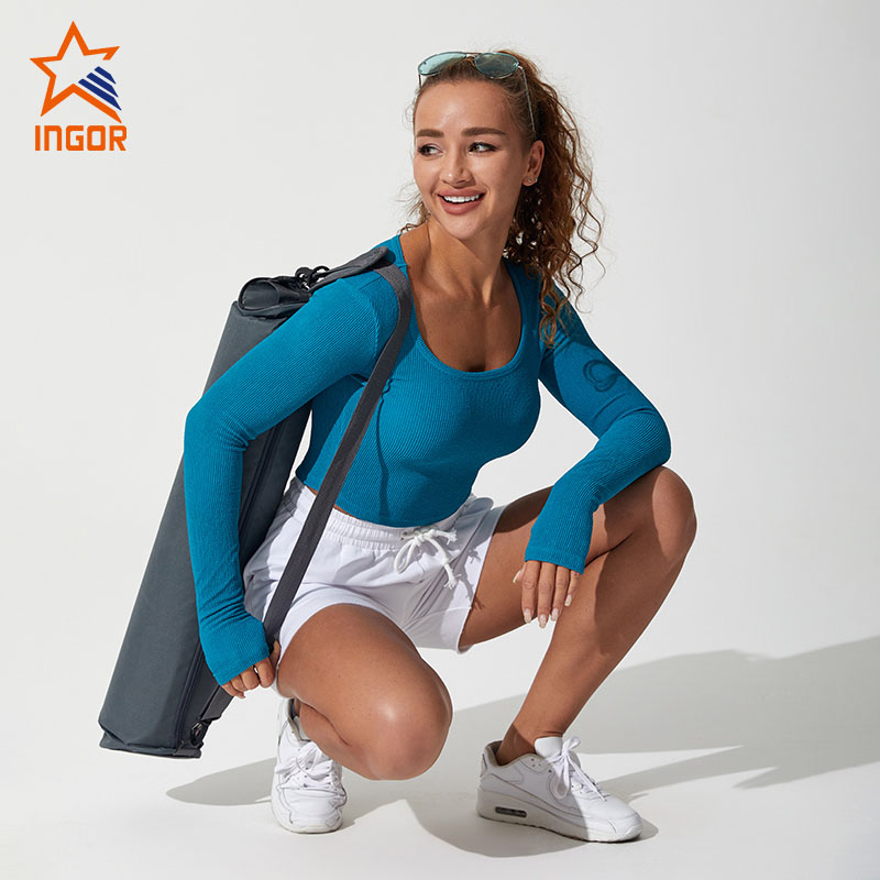 Ingorsports Workout-Bekleidung für Damen, langärmelige Oberteile, Yoga-Set, Fitnessstudio-Outfit-Set 5