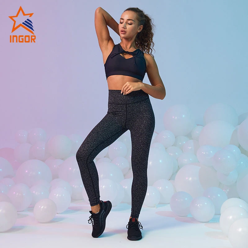 Leggings da yoga personalizzati a vita alta e set di reggiseni sportivi di Ingorsports, pantaloni attillati da palestra a compressione, indossano set da fitness da donna1 1