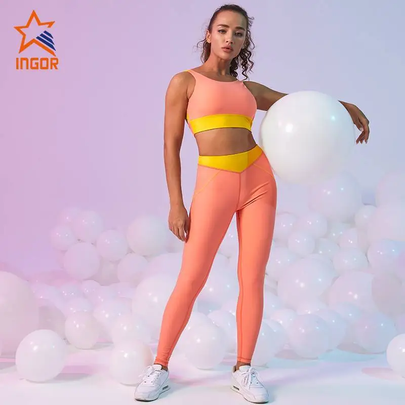 Ingorsports, venta al por mayor, 2 uds., Sujetador deportivo de alto soporte para mujer y legging negro, conjunto de yoga para mujer de alta calidad 1