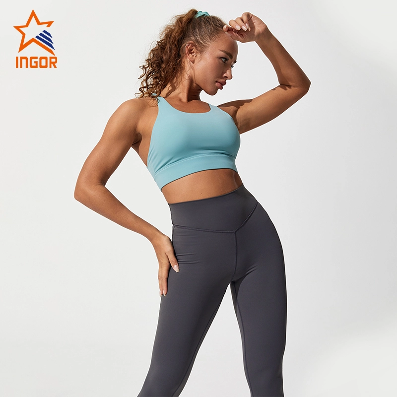Abbigliamento fitness personalizzato Ingorsports Reggiseno sportivo da donna atletico con spalline sexy in tinta unita per palestra 1
