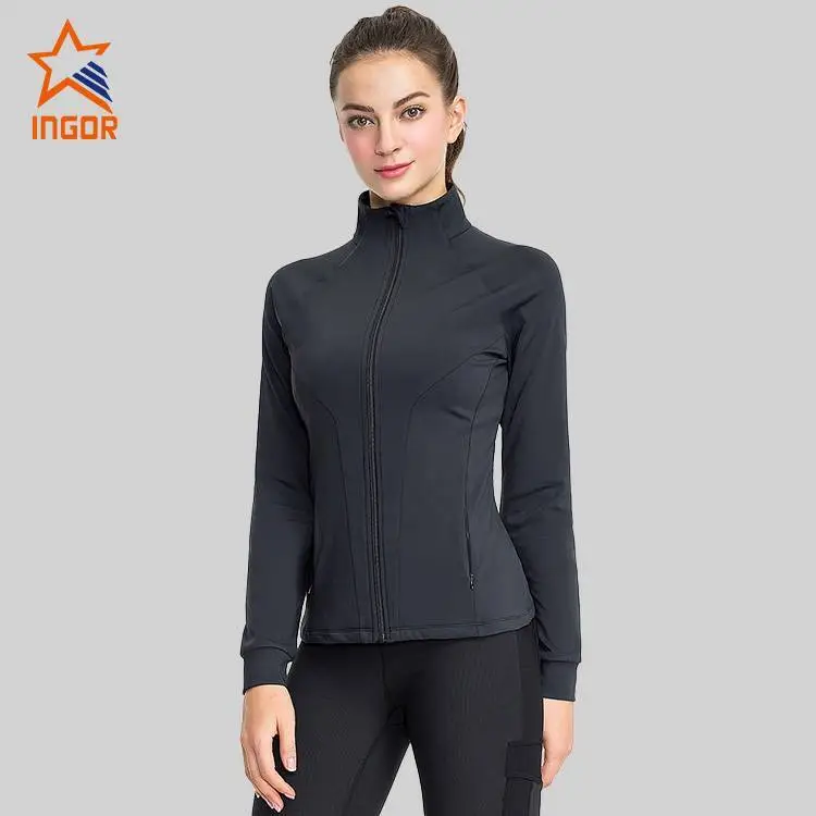 Ingorsports Chaqueta deportiva personalizada con cremallera y cuello alto para mujer 1