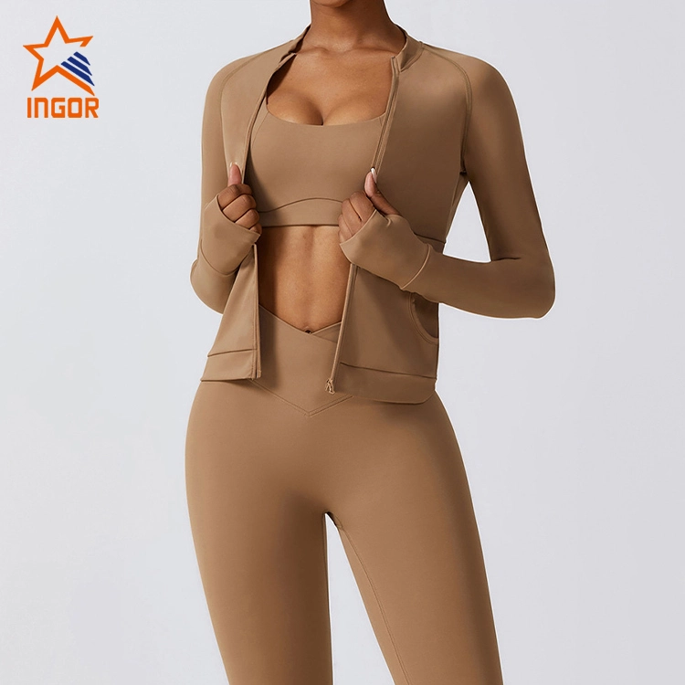 Giacca sportiva traspirante con cerniera riscaldante all'ingrosso da donna Ingorsports con tasca 1