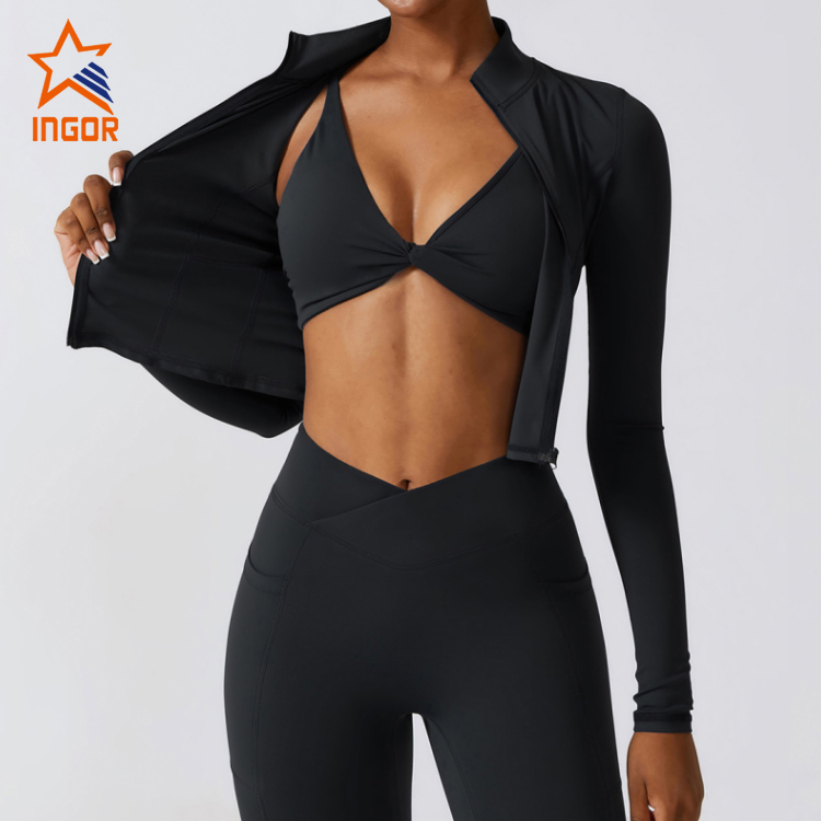 Ingorsports Custom Design Women Zip Up Hooded Crop Sports Jacket 7