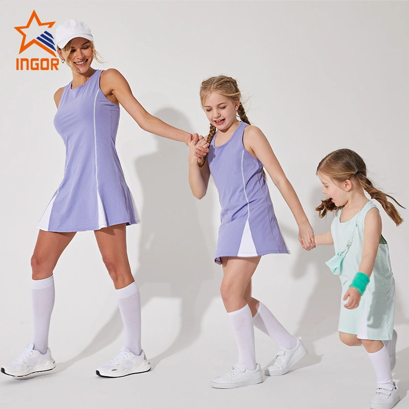 Ingorsports Manufacturing Vêtements parents-enfants personnalisés Conception de dos de course Ligne de couture contrastée Jupe une pièce pour enfants Vêtements de sport décontractés 1