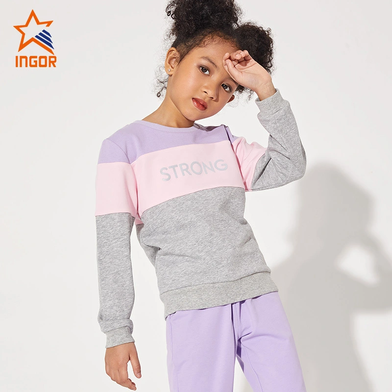 Ingorsports Wholesale Custom Contrast Color Rib Details Hoodies for Kids Sports Running Fitness Wear 1