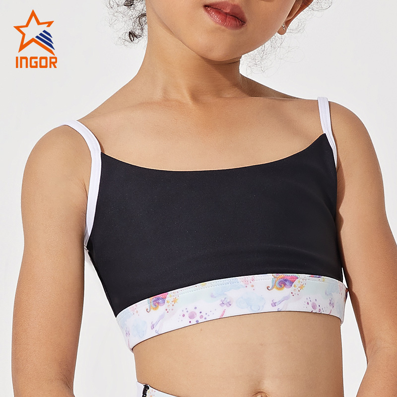 Ingor Sports Tillverkare Partihandel U Back Style Sublimation Rosa Leopard Print BH & Leggingbyxor för barn Sport Gym Fitness Wear 5