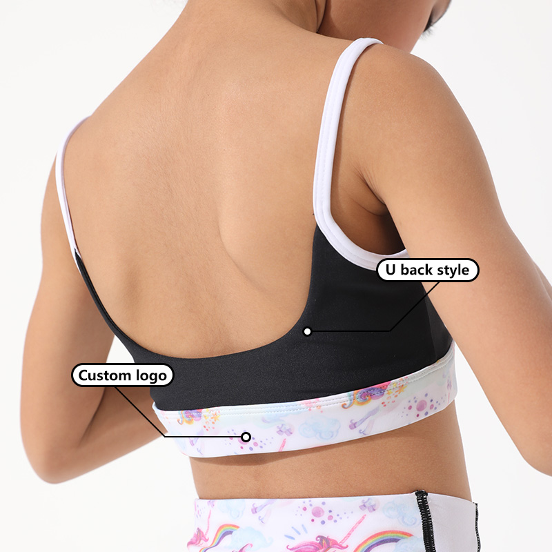 Ingor Sports Tillverkare Partihandel U Back Style Sublimation Rosa Leopard Print BH & Leggingbyxor för barn Sport Gym Fitness Wear 4