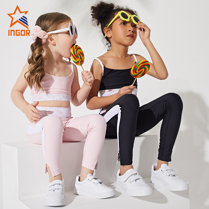 Ingor Sports Tillverkare Partihandel U Back Style Sublimation Rosa Leopard Print BH & Leggingbyxor för barn Sport Gym Fitness Wear 8