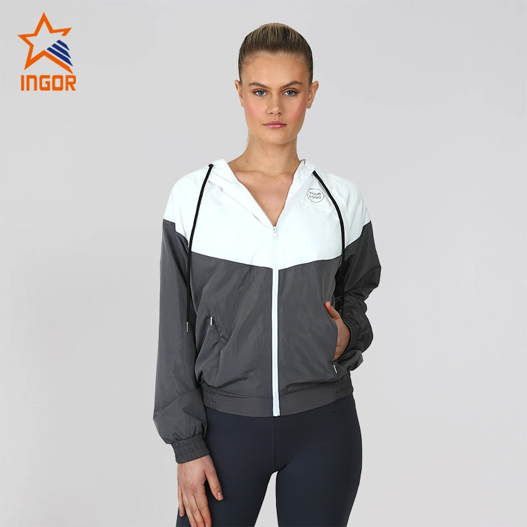 Ingorsports Cappotto allentato da fitness da corsa attivo personalizzato da donna Felpa con cappuccio con cerniera alla moda 1