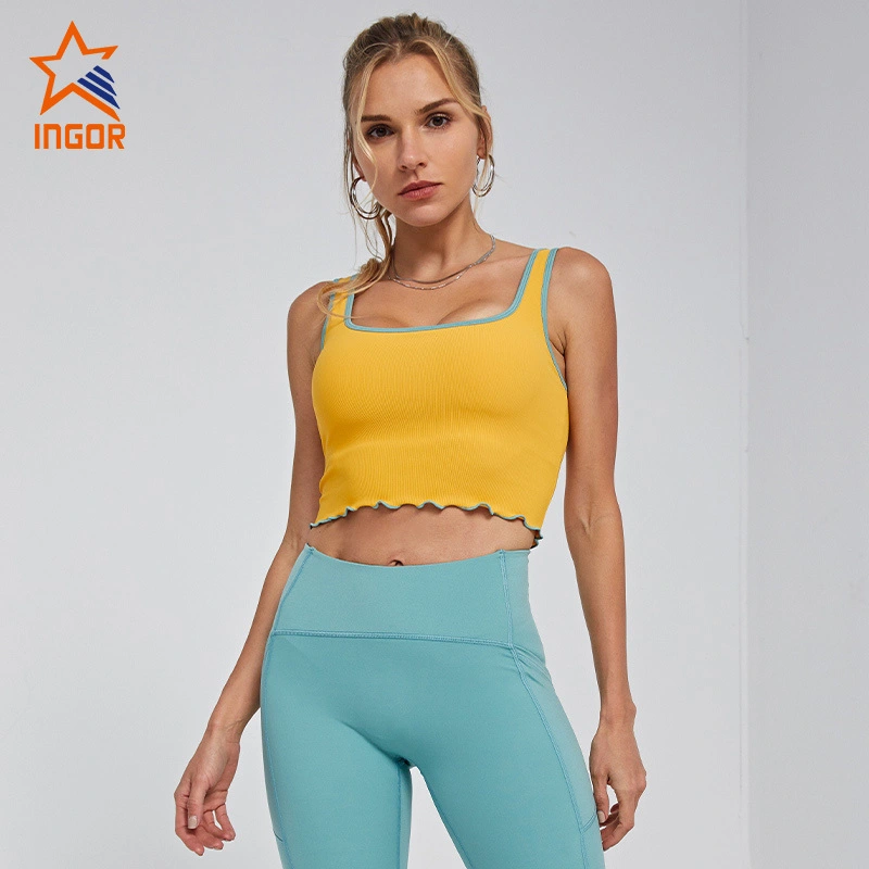 Ingorsports Gym Wear Hersteller kontrastfarbener Sport-BH mit Einfassung 1