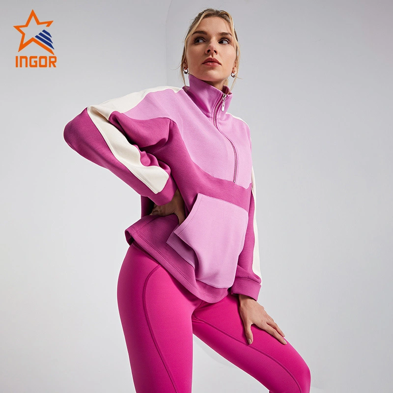 Ingorsports Custom Fitness Apparel Factory Loose Fit 3/4-Kapuzenpullover mit Reißverschluss und Kängurutasche 1