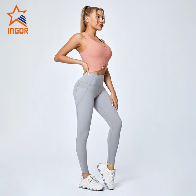 Ingorsports Abbigliamento da palestra personalizzato da donna Produttori Reggiseno in tessuto jacquard firmato & Tuta legging da yoga 1