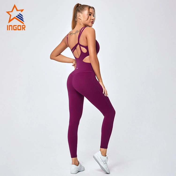 Set di tute da yoga da donna in un pezzo unico dei produttori di abbigliamento da palestra Ingorsports con tessuto leggero Interlock 1