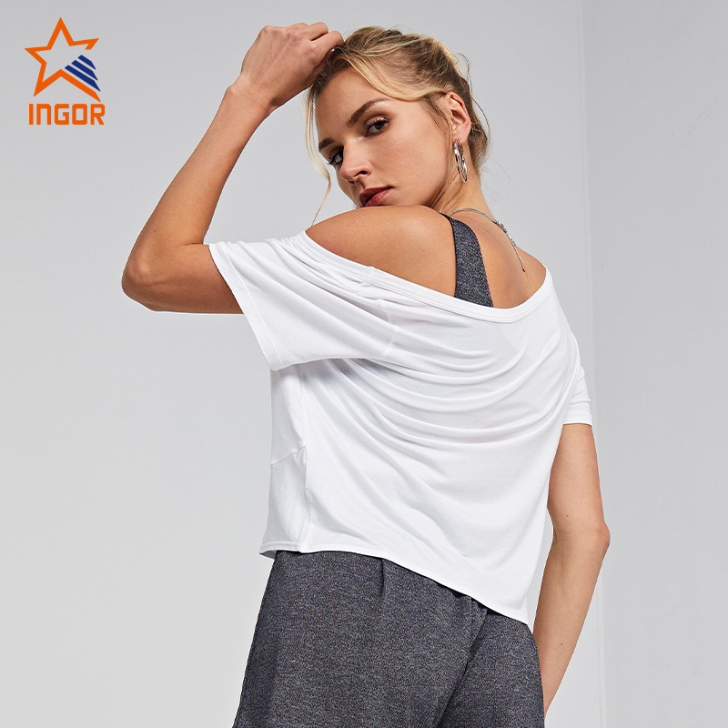 Ingorsports Fabricants de vêtements de sport pour femmes T-shirts de couleur unie au design torsadé 2
