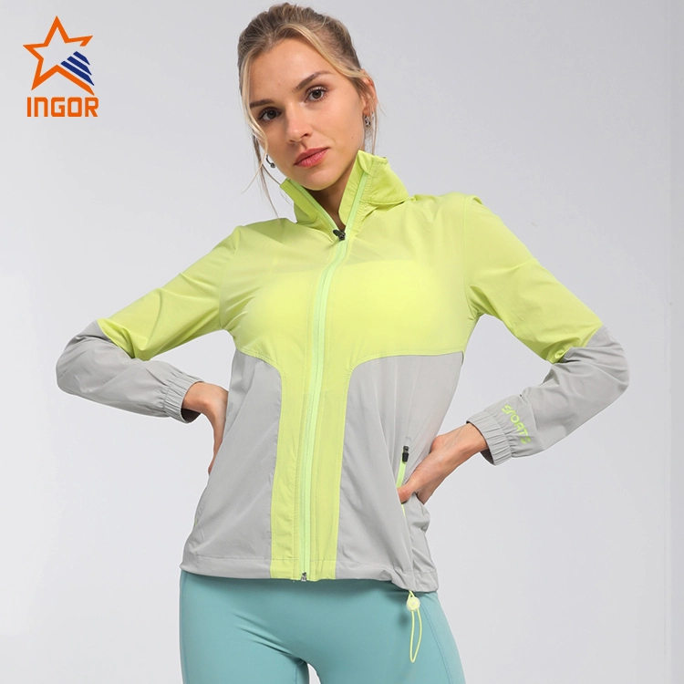 Produttore di abbigliamento da allenamento Ingorsports Giacca da donna con tasche laterali & Fodera in rete traspirante per abbigliamento da palestra da corsa 1