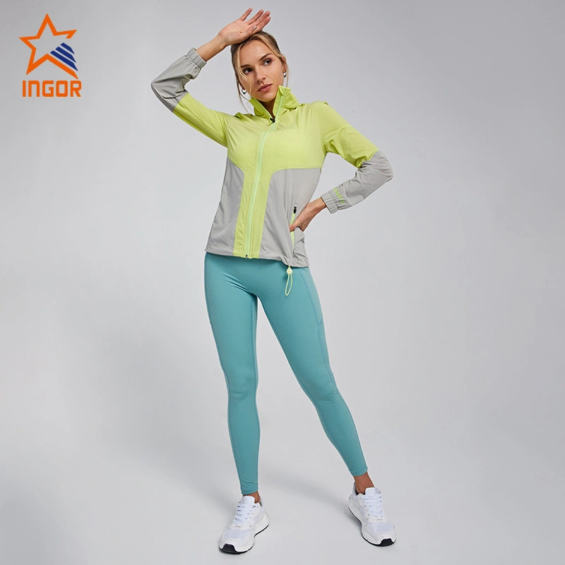 Ingorsports Chaqueta deportiva personalizada para mujer con bolsillos & Conjunto de mallas para correr y entrenar 1