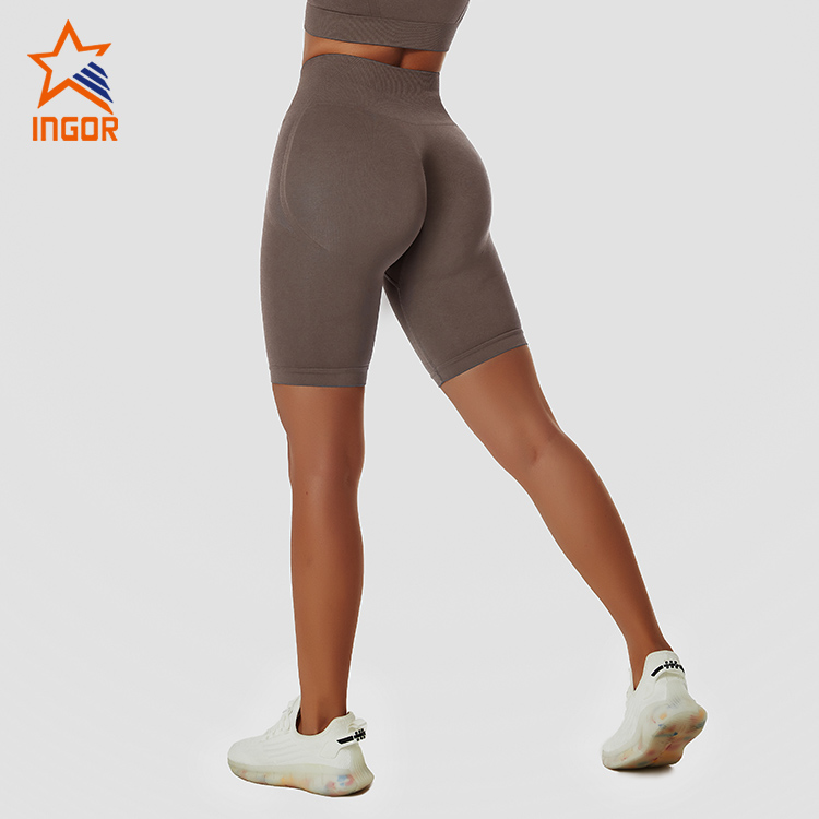 Ingor Sportswear シームレス ハイウエスト アウトドア 女性用 タイト 通気性 バットリフティング ランニング バイカー スポーツ ショーツ 1
