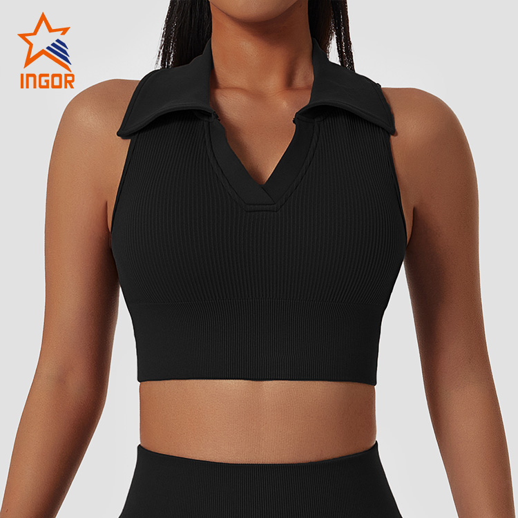Ingor Sportswear Custom Apparel Bezszwowy biustonosz do jogi o wysokiej udarności Odporny na wstrząsy sportowy biustonosz do biegania z kołnierzem 8