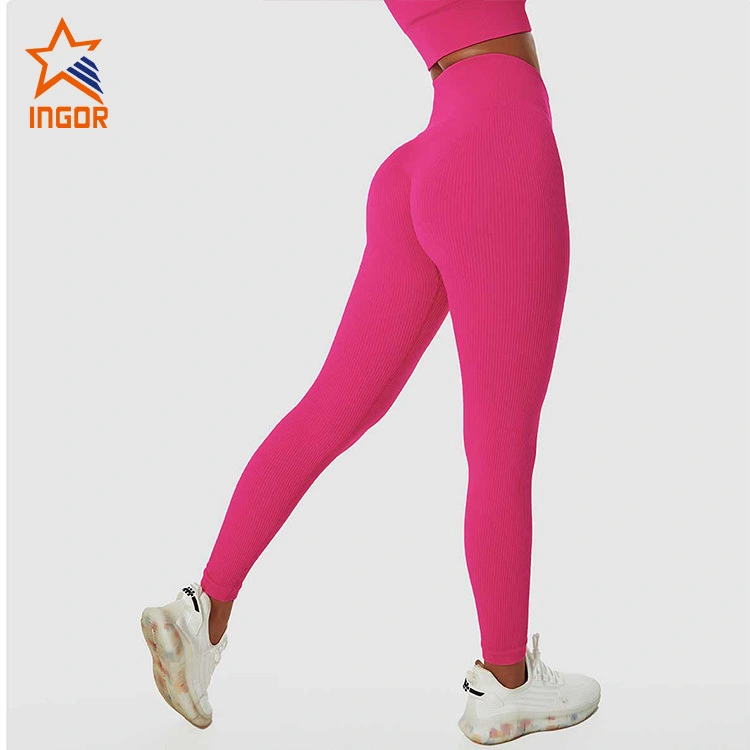 Ingor-ropa deportiva personalizada para gimnasio, pantalones de Yoga sin costura frontal, mallas deportivas de alta elasticidad para correr y Fitness 1