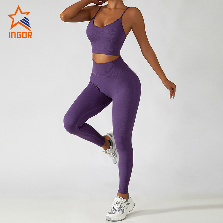 Ingor Sportswear Custom Gym Wear Manufacturers Seamless Sports Bra & Ribbed Butt Lifting Legging Yoga Sets 2
