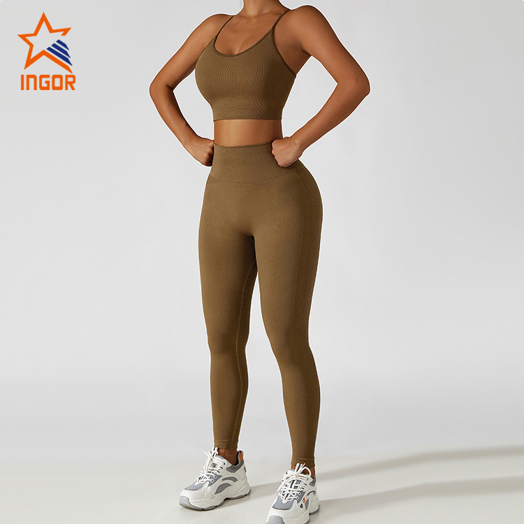 Ingor Sportswear Custom Gym Wear Manufacturers Seamless Sports Bra & Ribbed Butt Lifting Legging Yoga Sets 4