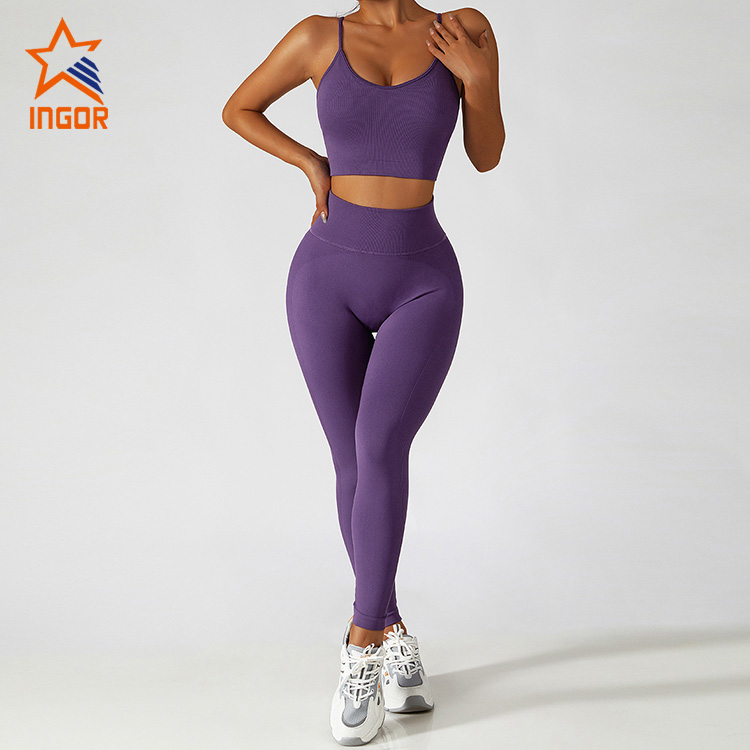 Ingor Sportswear Custom Gym Wear Manufacturers Seamless Sports Bra & Ribbed Butt Lifting Legging Yoga Sets 7