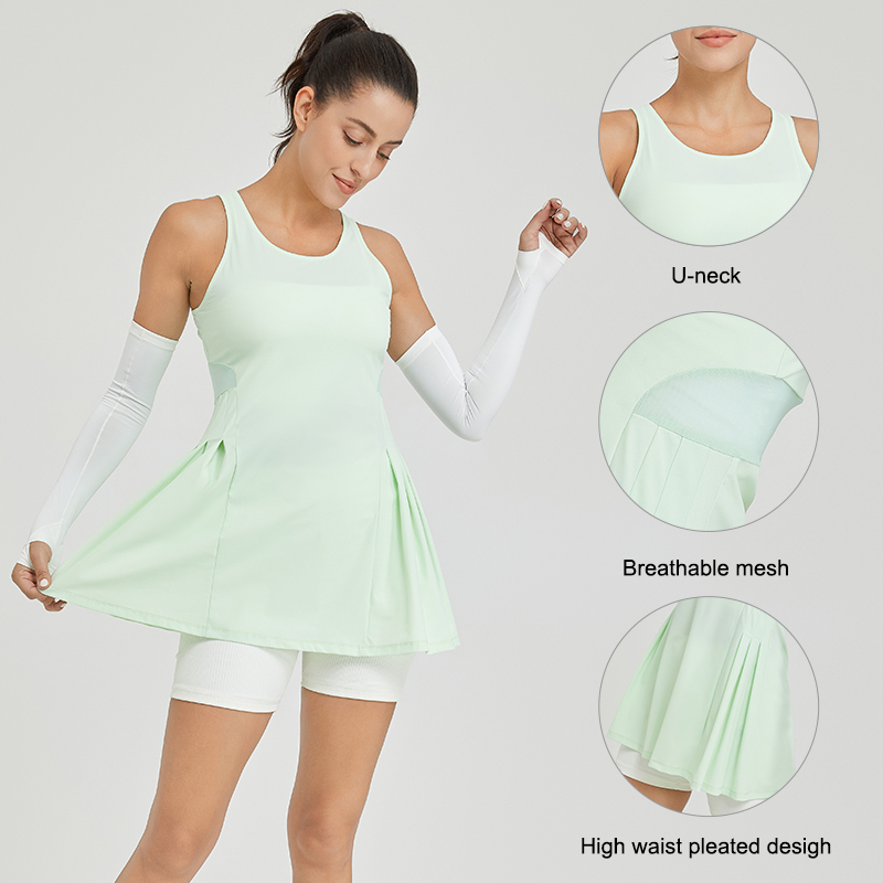 Ingor Sportswear Breathable Mesh High Waist Pleated Design U-neck No Pads Inside Tennis Dress Workout Apparel 8
