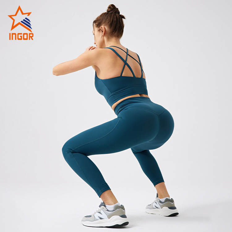 Ingorsports トレーニングアパレルメーカーカスタム女性ハイウエストバンド 7/8 長さのレギンスフロントシームなし 7