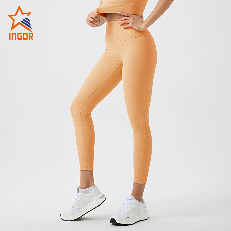 Ingorsports Leggings Distribuidores Mayoristas Personalizados Mujeres Tela Reciclada Sostenible Costilla Cintura Alta Legging 7/8 De Longitud 1