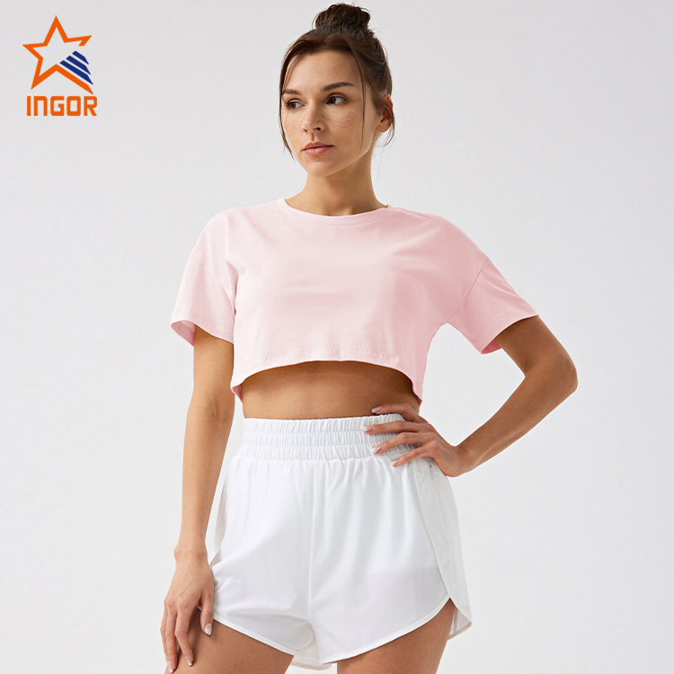 Ingorsports Fitnessbekleidungshersteller Custom Activewear Damen Loose Classic Crop Top 5