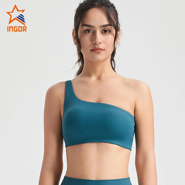 Produttori di abbigliamento sportivo Ingorsports Reggiseno sportivo in tessuto a coste da donna personalizzato 1