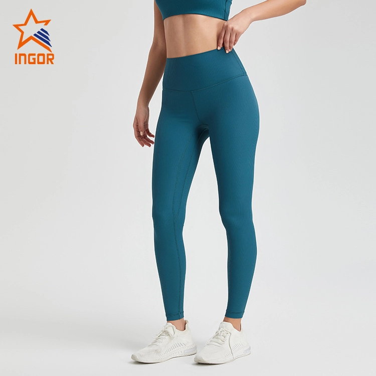 Ingorsports Custom Athletic Leggings für Damen, Basic, hohe Taille, gerippter Stoff, Sport-Yoga-Leggings 1