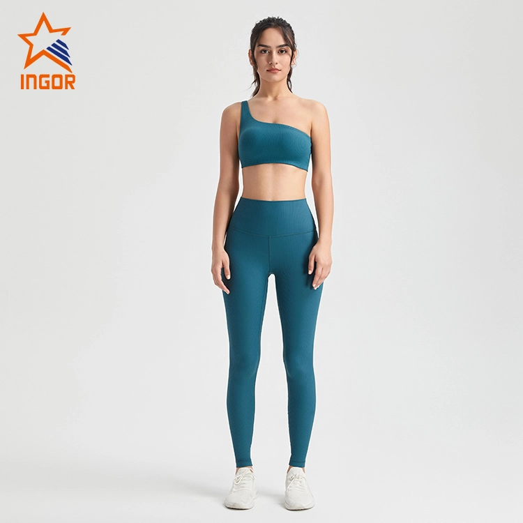 Ingorsports Gym Wear Manufacturers Custom Women Ribbed Fabric Basic Sports Bra & Leggings Yoga Sets 1