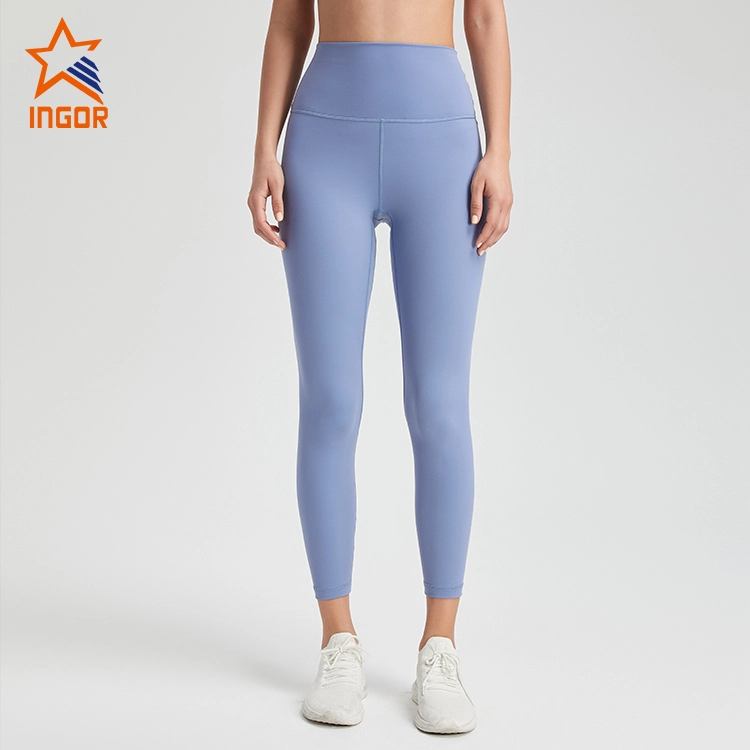 Polainas básicas de cintura alta del Activewear de encargo de las mujeres de la ropa de la aptitud de Ingorsports con el bolsillo de tarjeta 1