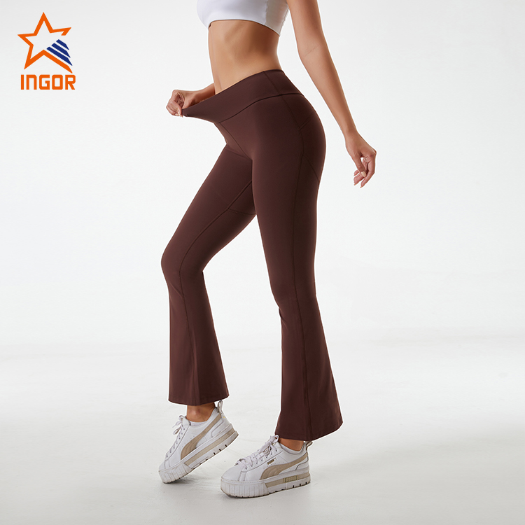 Ingorsports Private Label Athletic Wear Custom Women Casual Flared Leggings Pants With Pockets Design 1
