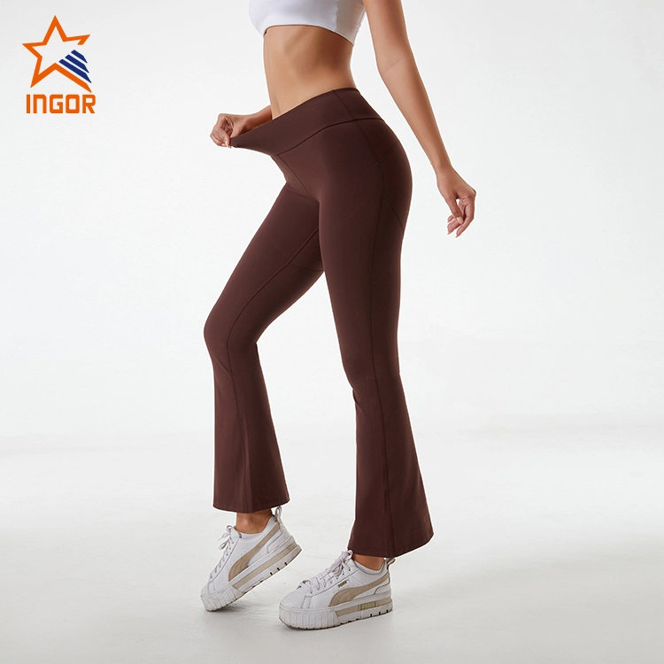 Ingorsports Private Label Athletic Wear Custom Women Casual Flared Leggings Pants With Pockets Design 1