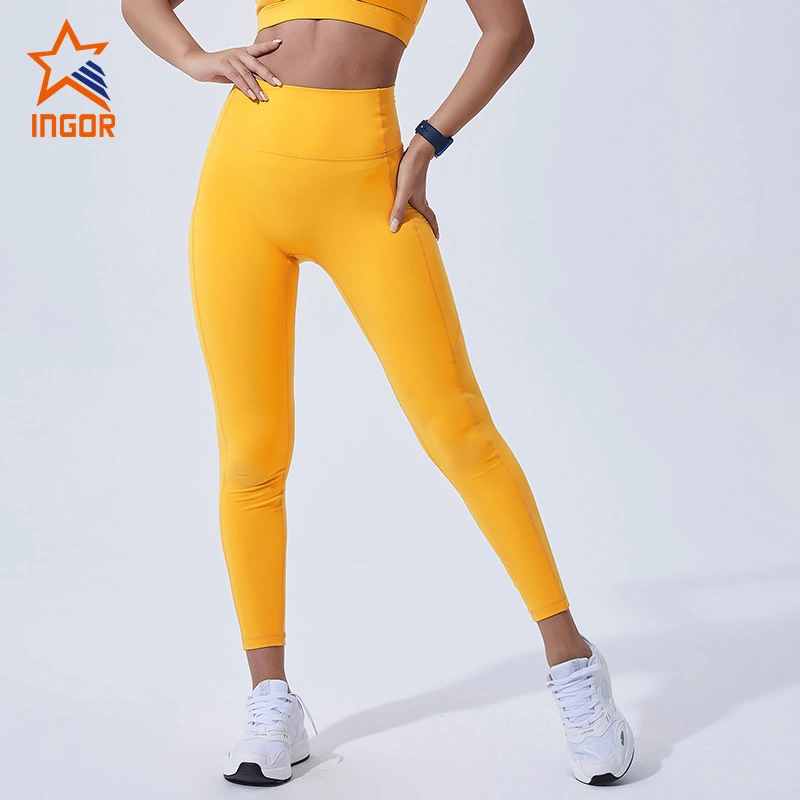 Leggings Ingorsports Distribuidores mayoristas Leggings personalizados de cintura alta para mujer con bolsillos 1