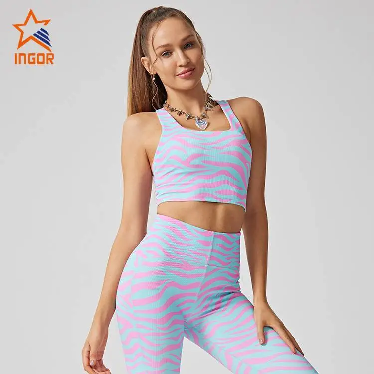Ingorsports 卸売体操服メーカー取り外し可能なパッドが付いているカスタム リブ スポーツ ヨガ ブラジャー 1