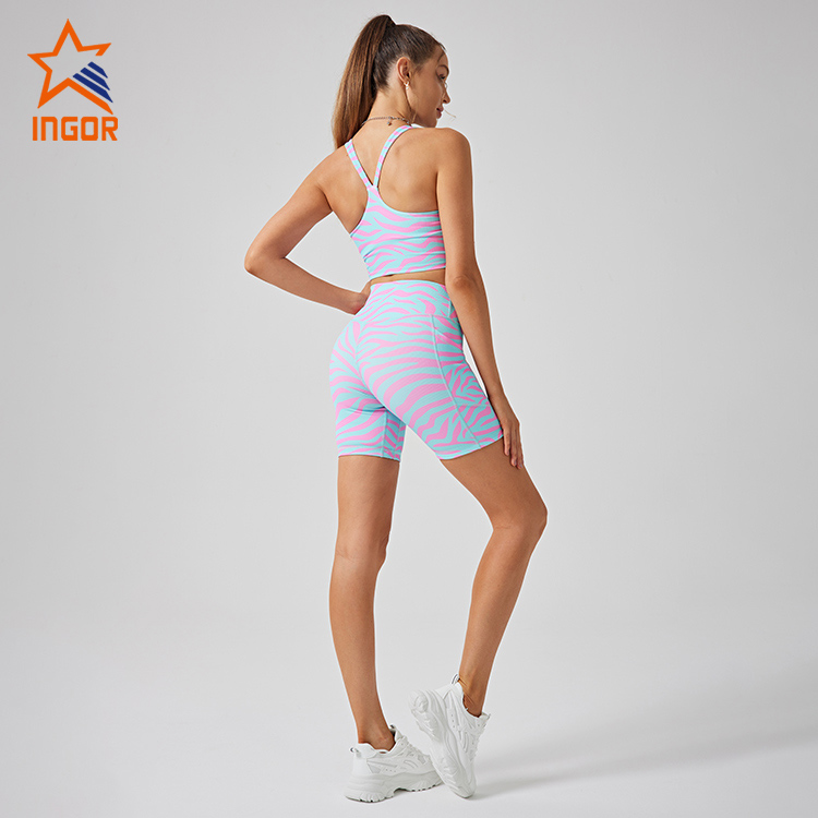Ingorsports Gym Wear Wholesale Suppliers Custom Women Ribbed Fabric Sports Bra & Leggings Set 4