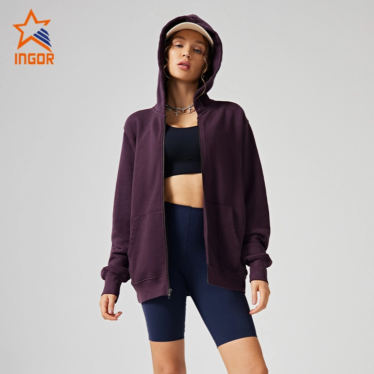 Ingorsports Workout-Bekleidungshersteller Activewear Maßgeschneiderte Damen-Kapuzenpullover mit Reißverschluss 1