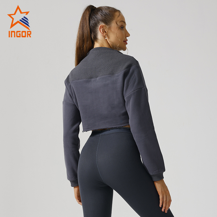 Ingor Sportswear Workout Clothes Supplier Women Front Zipper Crop Hoodies 2